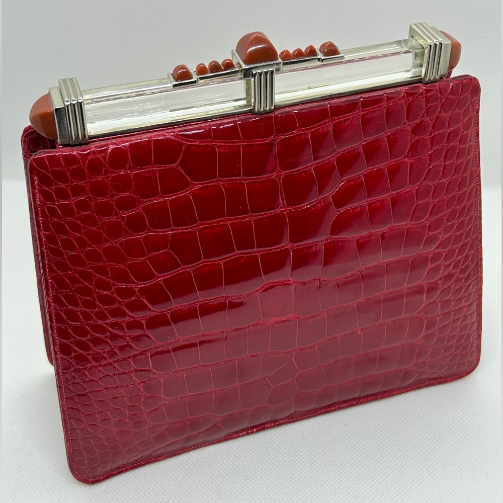 Judith Leiber Red Alligator Crocodile Clutch Shoulder Bag VERY RARE - Picture 3 of 12